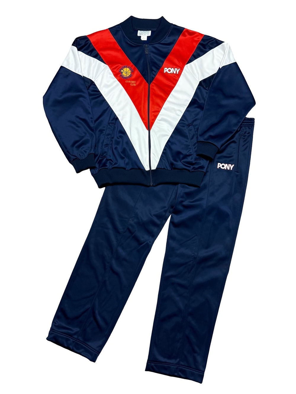 Vintage 80s Pony Golden State Warriors Coaches Club Tracksuit Navy Red Large